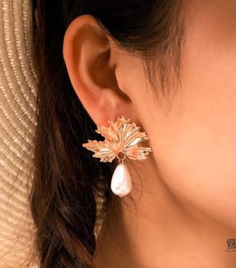 Leaf Pearl Drop Earrings Pair