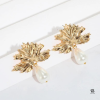 Leaf Pearl Drop Earrings Pair2