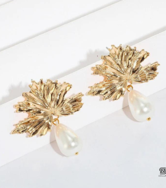 Leaf Pearl Drop Earrings Pair2