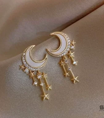 Moon Stars Drop Earrings Pair