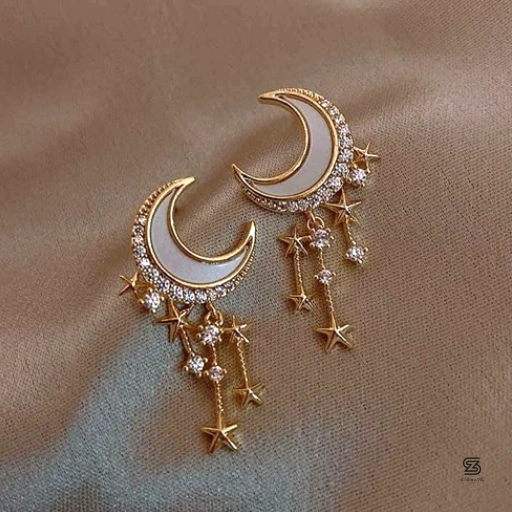 Moon Stars Drop Earrings Pair