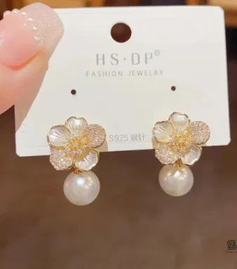 Flower Pearl Drop Earrings