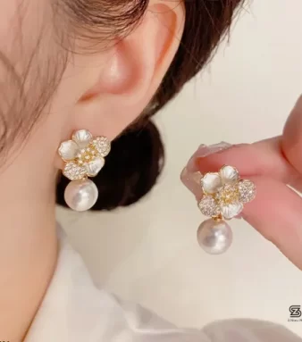 Flower Pearl Drop Earrings