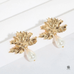 Leaf Pearl Drop Earrings Pair