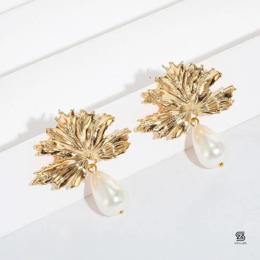 Leaf Pearl Drop Earrings Pair