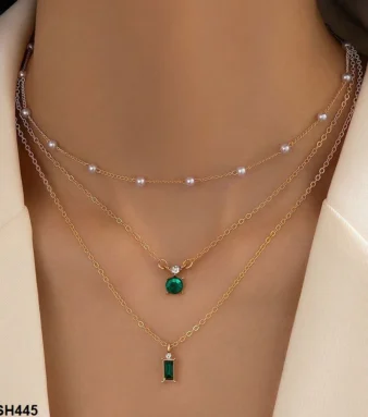 Baguette/Round Pendent With Link Chains