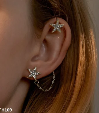 QWN Double Star Ear Cuff Single